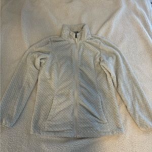 White fuzzy zip up coat